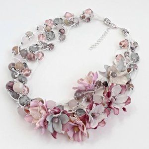 Multicolored Natural Beads Necklace "Etude in pink-gray tones..".